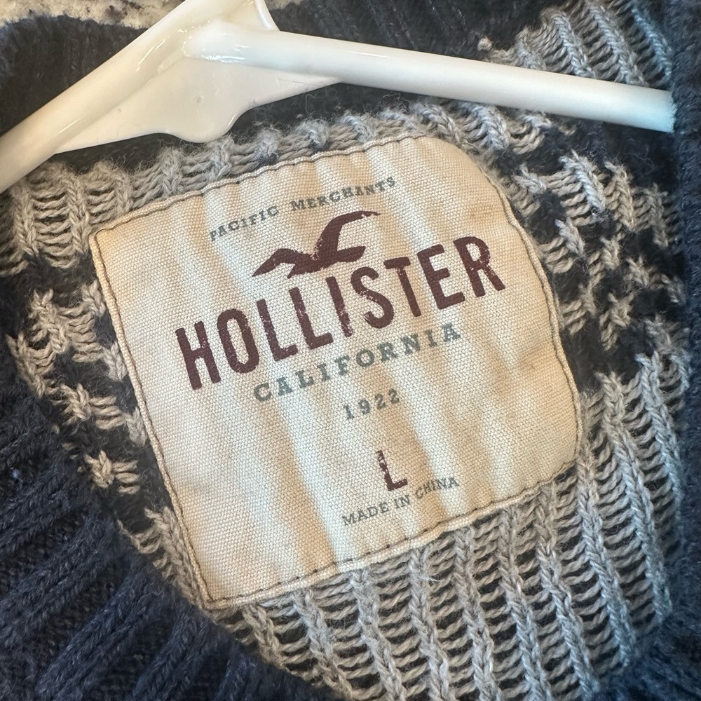 Men’s Hollister Navy Blue & White Crew Neck Pullover Sweater Size Large - Picture 5 of 8